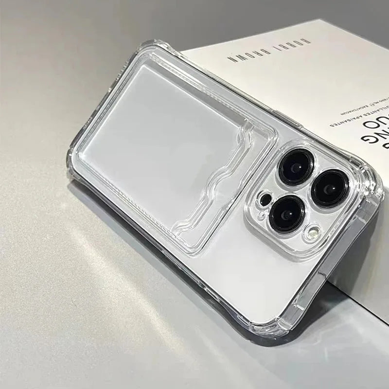 Shockproof Clear iPhone Case β Protective Back Cover with Card Pocket for iPhone 11β15 Series, Pro