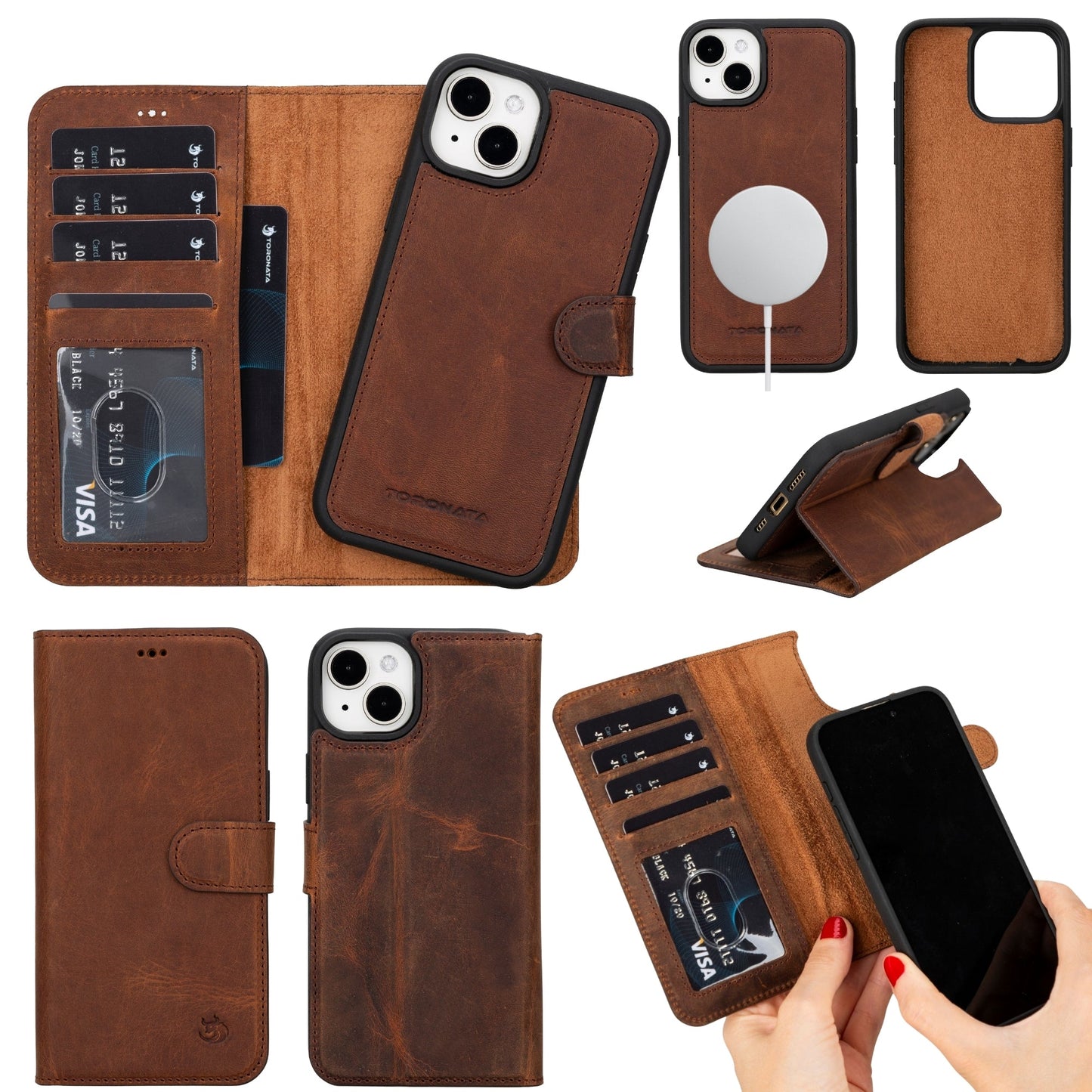 Casper Leather iPhone 15 Plus Wallet Case | Detachable MagSafe Compatible RFID Protection-5