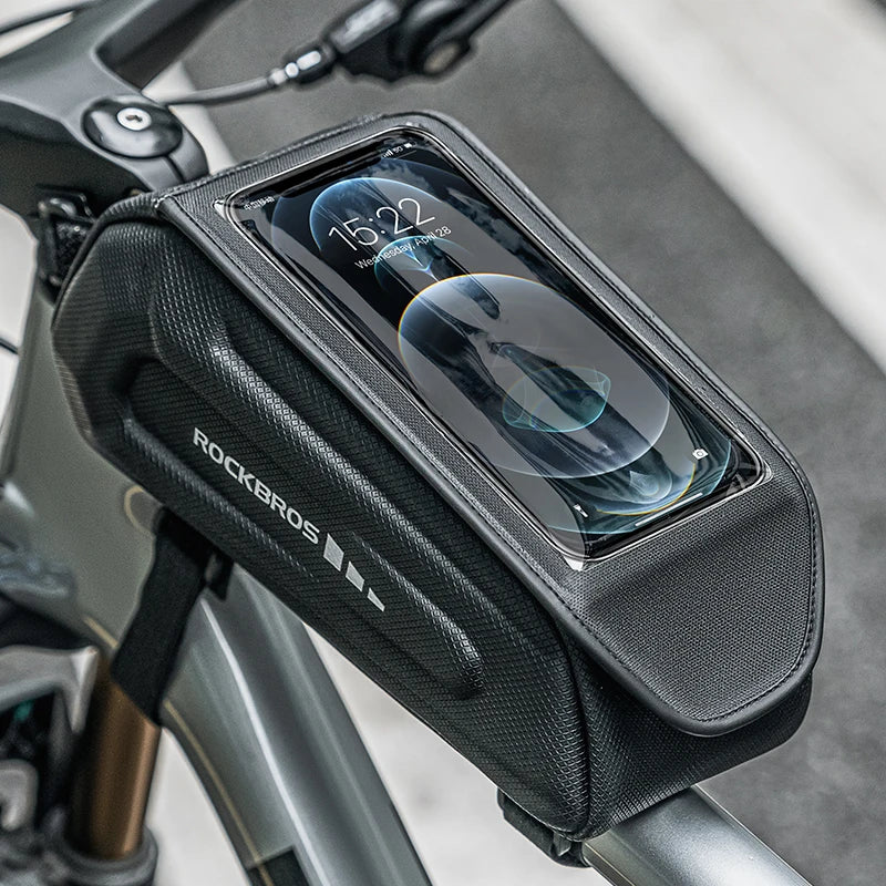 ROCKBROS 1.7L Bike Frame Bag – Waterproof Hard Shell Phone Holder with Touch Screen