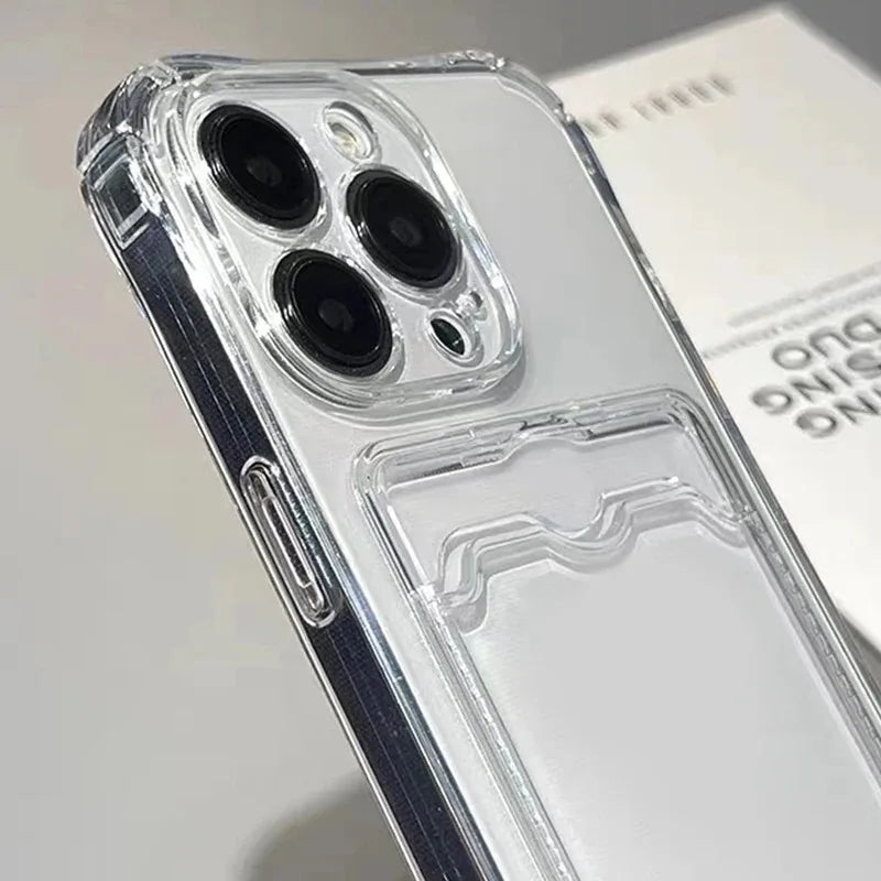 Shockproof Clear iPhone Case β Protective Back Cover with Card Pocket for iPhone 11β15 Series, Pro