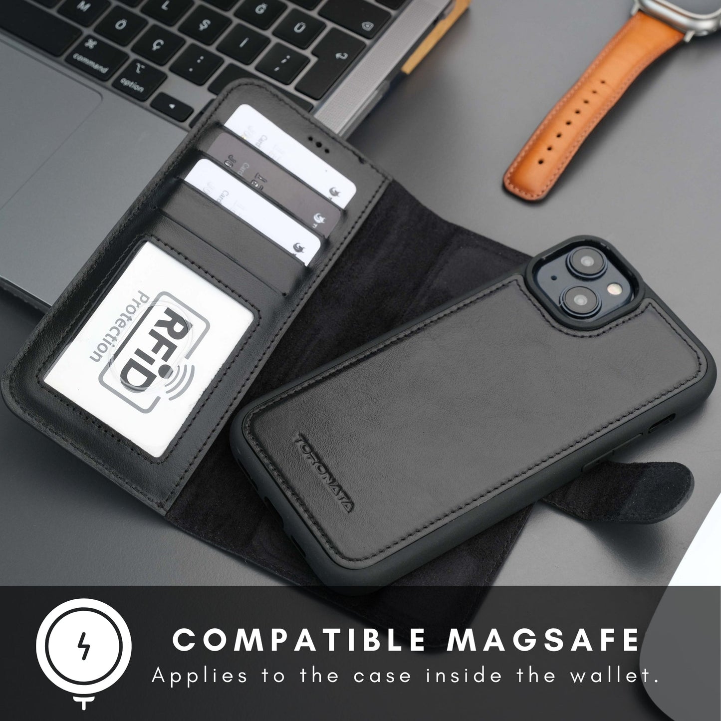 Casper Leather iPhone 15 Plus Wallet Case | Detachable MagSafe Compatible RFID Protection-4