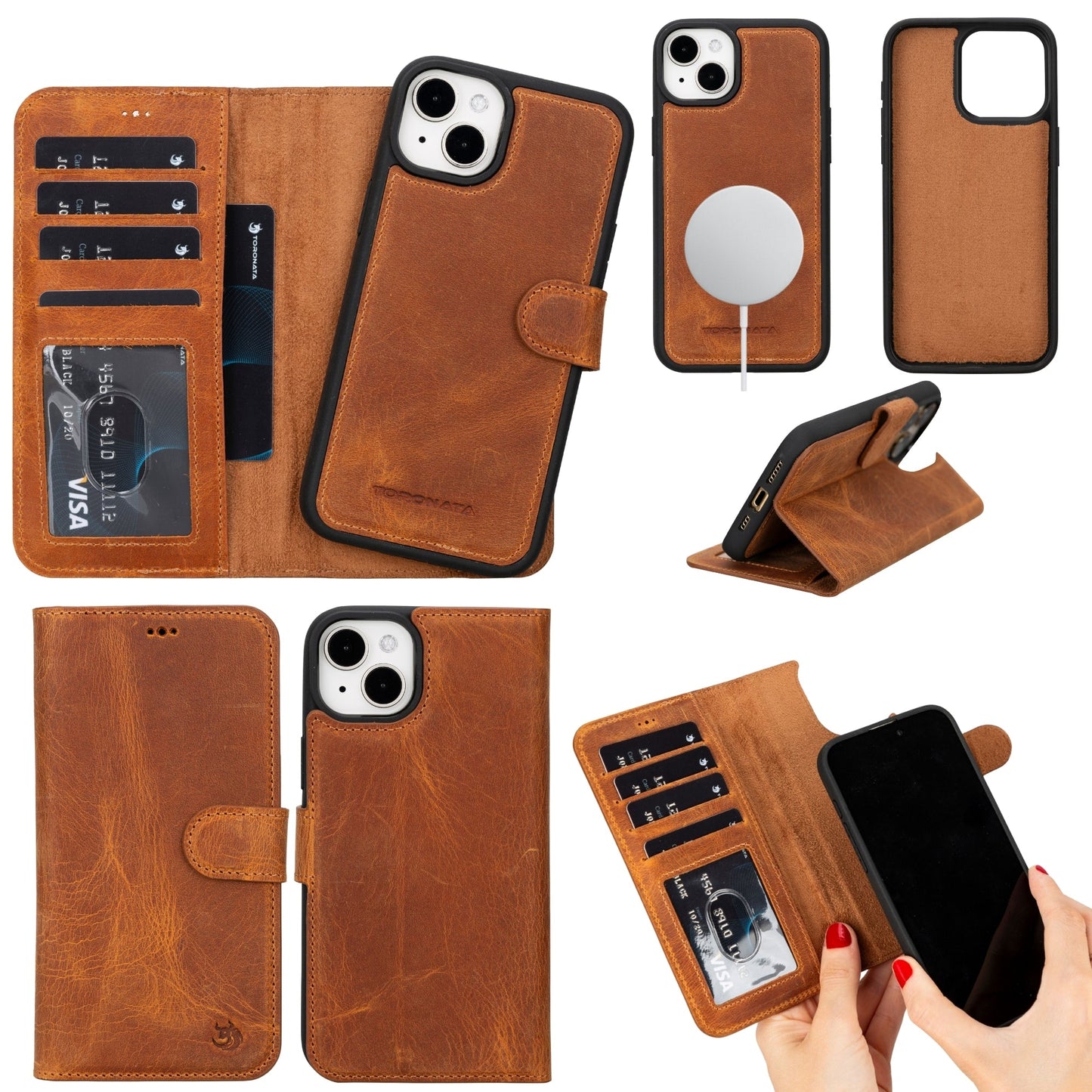 Casper Leather iPhone 15 Plus Wallet Case | Detachable MagSafe Compatible RFID Protection-7