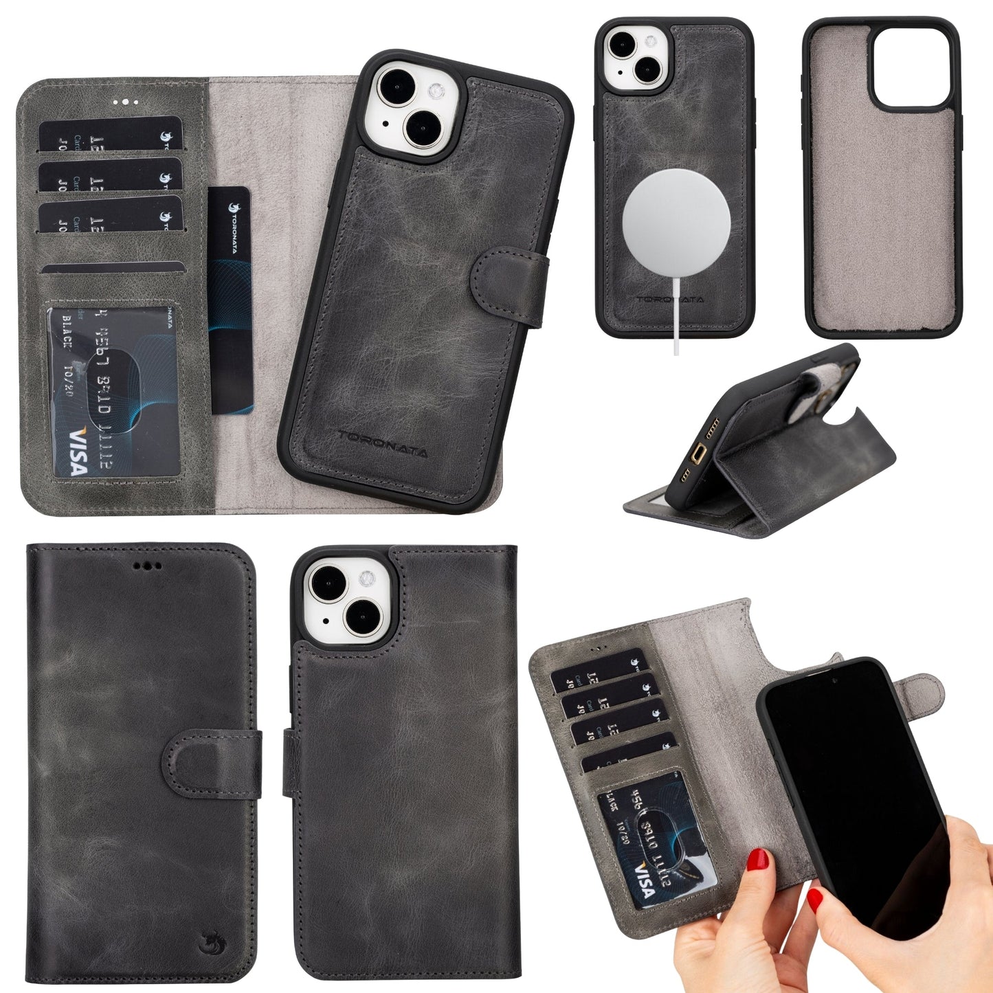 Casper Leather iPhone 15 Plus Wallet Case | Detachable MagSafe Compatible RFID Protection-8