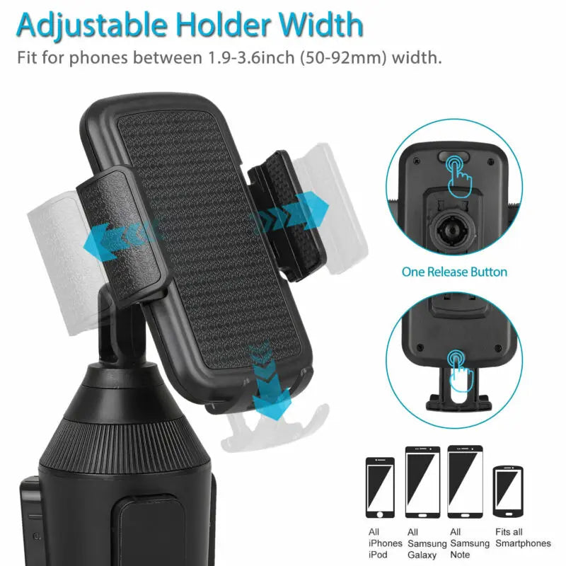 Car Cup Holder Phone Mount – 360° Adjustable Stand with Drink Holder for iPhone & Android