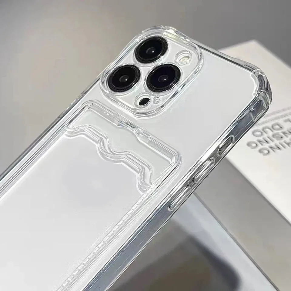 Shockproof Clear iPhone Case β Protective Back Cover with Card Pocket for iPhone 11β15 Series, Pro