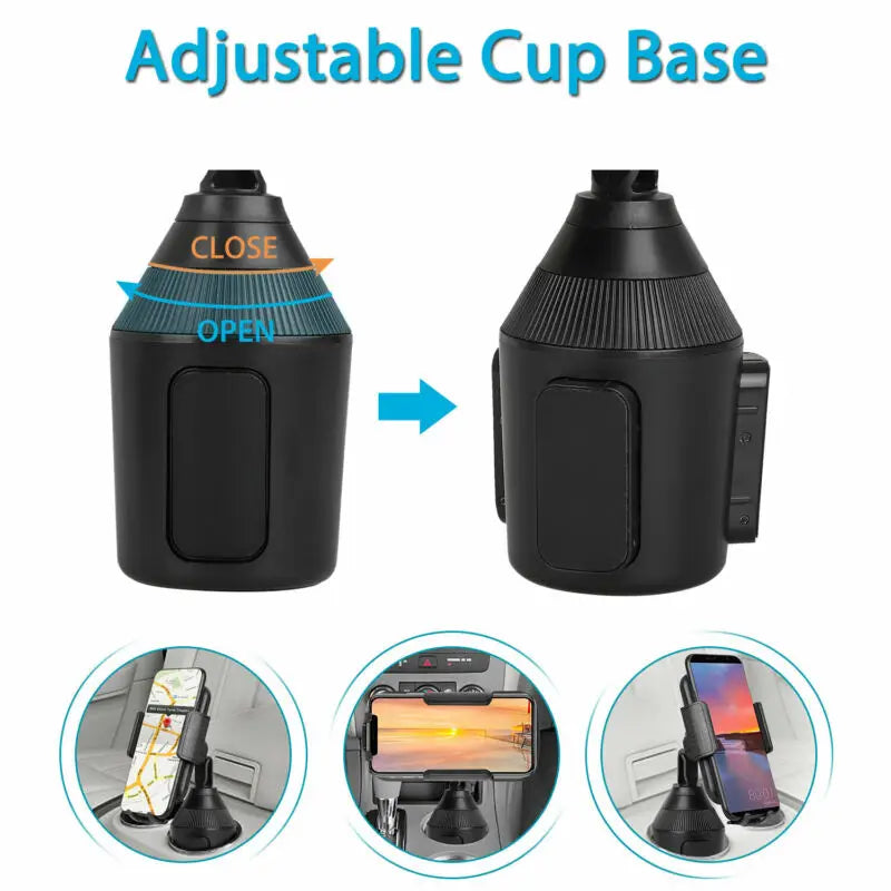 Car Cup Holder Phone Mount – 360° Adjustable Stand with Drink Holder for iPhone & Android
