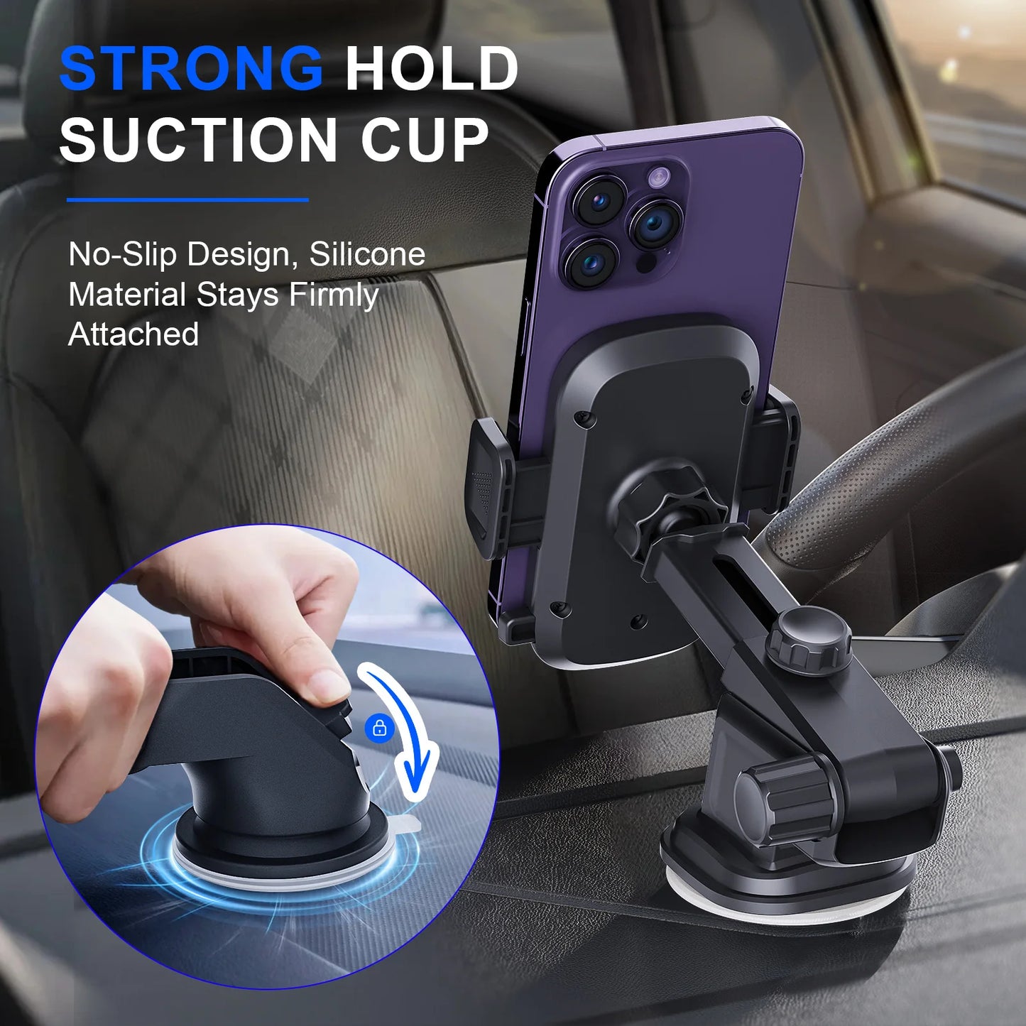Car Phone Holder Stand Mount Powerful Suction for Dashboard Windshield Air Vent Accessories Automobile for IPhone 16 Smartphone