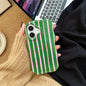 Fashion 2-in-1 Glossy Stripes iPhone Case – Slim Hard Back Cover with Wave Edges for iPhone 13–16 Pro Max, Comfortable Touch