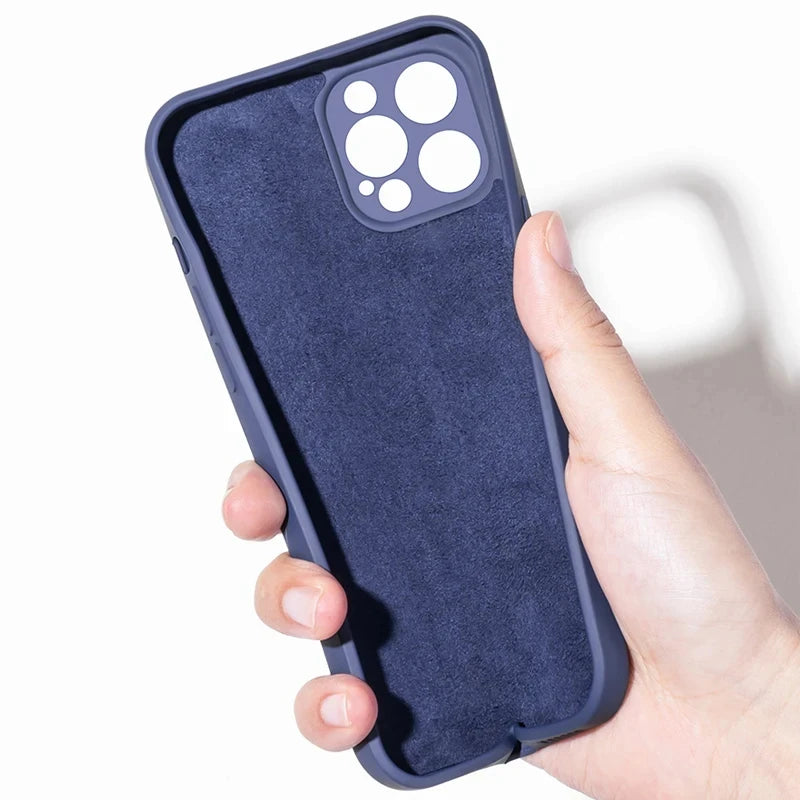 Liquid Silicone iPhone Case – Soft Shockproof Back Cover with Camera Protection for iPhone 11–15 Series, Pro Max & Plus