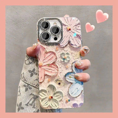 🌷Luxury Flower Glitter iPhone Case🌺 – Laser Diamond Shockproof Cover with Lens Protection for iPhone 11–17, Pro Max, Plus, and Air