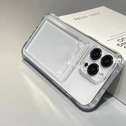 Shockproof Clear iPhone Case – Protective Back Cover with Card Pocket for iPhone 11–15 Series, Pro