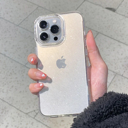 Luxury Bling Glitter iPhone Case – Clear Shockproof TPU Soft Cover for iPhone 11–16 Series, Pro Max, Mini, X, XR, XS