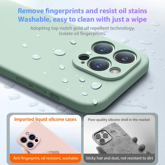 Liquid Silicone iPhone Case – Soft Shockproof Back Cover with Camera Protection for iPhone 11–15 Series, Pro Max & Plus