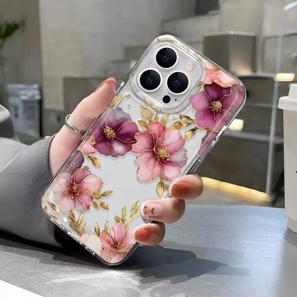 Transparent iPhone Case with Flower Pattern – Clear Protective Cover for iPhone 7–16 Series, Pro Max, XS, XR, SE2