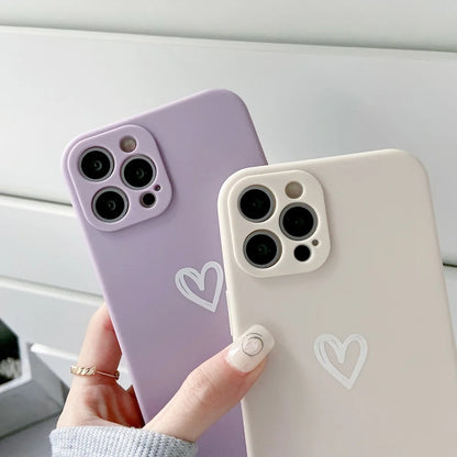 Cute Love Heart iPhone Case – Soft Bumper Candy Matte Shockproof Cover for iPhone 7–16 Series, Pro, Pro Max, Mini, XR, XS