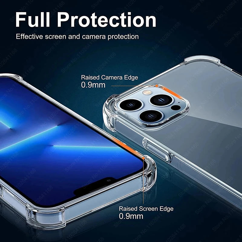 Luxury Shockproof Clear iPhone Case – Transparent Silicone Bumper with Protective Back for iPhone 8–16 Series, Pro Max, Mini, XR, XS, 8 Plus