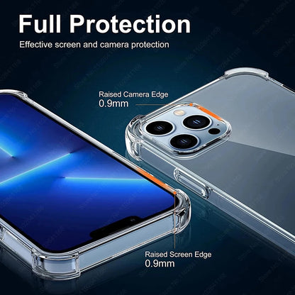 Luxury Shockproof Clear iPhone Case – Transparent Silicone Bumper with Protective Back for iPhone 8–16 Series, Pro Max, Mini, XR, XS, 8 Plus