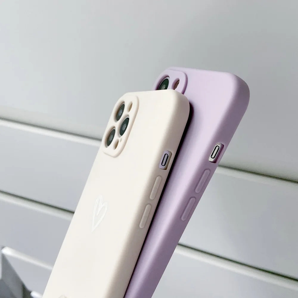 Cute Love Heart iPhone Case – Soft Bumper Candy Matte Shockproof Cover for iPhone 7–16 Series, Pro, Pro Max, Mini, XR, XS