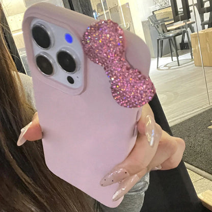 🌸Luxury Rhinestone Bow iPhone Case 🌸 – Litchi Pattern Leather Shockproof Soft Cover for iPhone 7–17 Series, Pro Max, XS, X, Plus