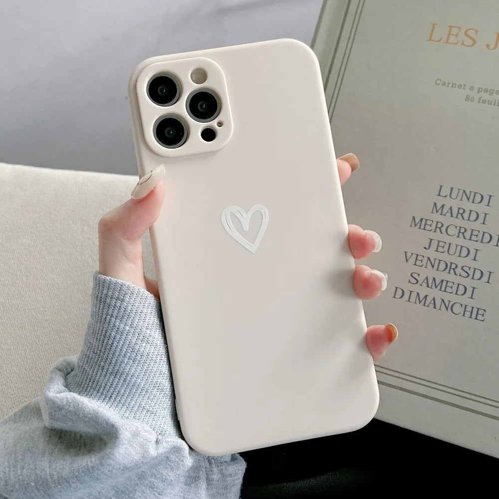 Cute Love Heart iPhone Case – Soft Bumper Candy Matte Shockproof Cover for iPhone 7–16 Series, Pro, Pro Max, Mini, XR, XS