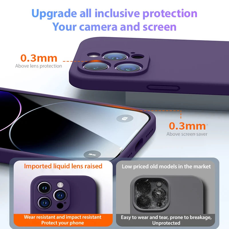 Liquid Silicone iPhone Case – Soft Shockproof Back Cover with Camera Protection for iPhone 11–15 Series, Pro Max & Plus