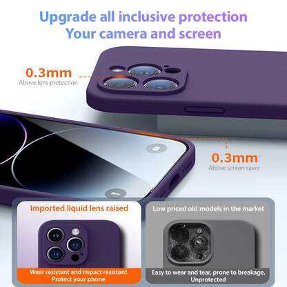 Liquid Silicone iPhone Case – Soft Shockproof Back Cover with Camera Protection for iPhone 11–15 Series, Pro Max & Plus