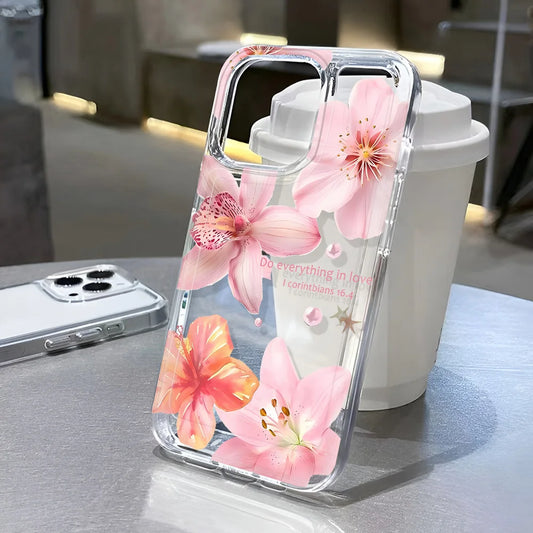 Transparent iPhone Case with Flower Pattern – Clear Protective Cover for iPhone 7–16 Series, Pro Max, XS, XR, SE2