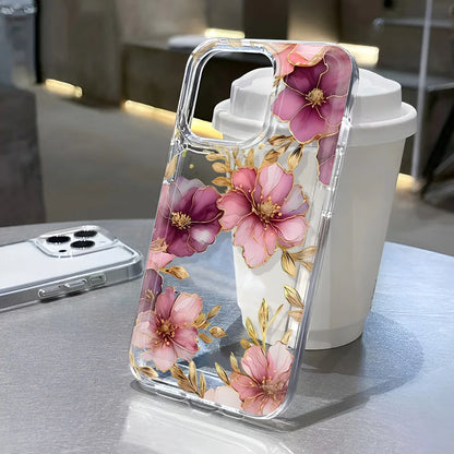 Transparent iPhone Case with Flower Pattern – Clear Protective Cover for iPhone 7–16 Series, Pro Max, XS, XR, SE2