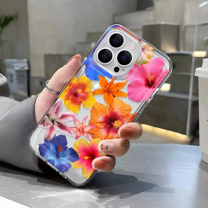 Transparent iPhone Case with Flower Pattern – Clear Protective Cover for iPhone 7–16 Series, Pro Max, XS, XR, SE2