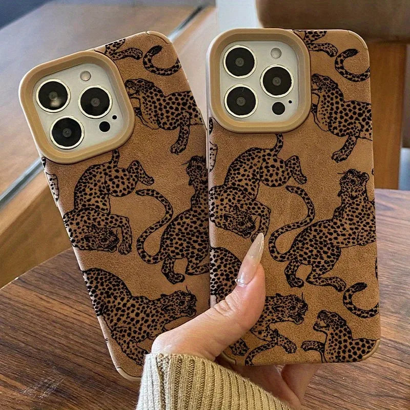 🐆Vivid Leopard Leather iPhone Case 🍏 – Shockproof Bonded Leather Bumper Cover for iPhone 11–16 Series, Pro Max, XS Max, XR, X, and 16 Plus