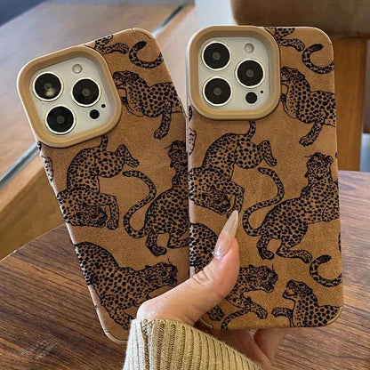 🐆Vivid Leopard Leather iPhone Case 🍏 – Shockproof Bonded Leather Bumper Cover for iPhone 11–16 Series, Pro Max, XS Max, XR, X, and 16 Plus