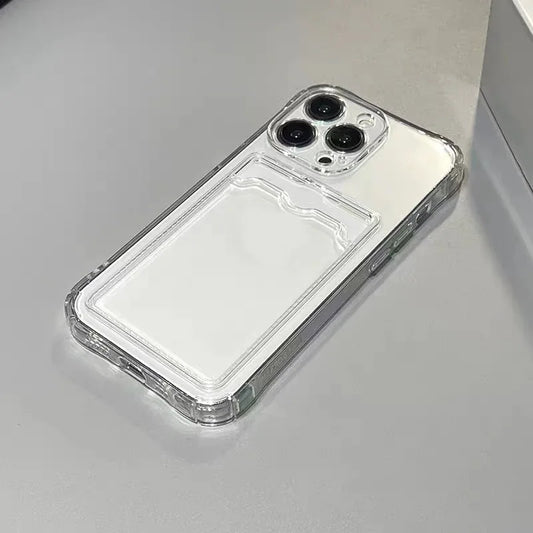 Shockproof Clear iPhone Case – Protective Back Cover with Card Pocket for iPhone 11–15 Series, Pro