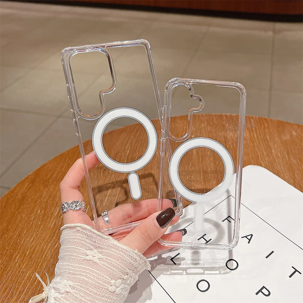 Clear MagSafe Samsung Case – Magnetic Charging Acrylic Slim Cover for Galaxy S25/S24/S23 Ultra, S22, S21 FE, A16–A55