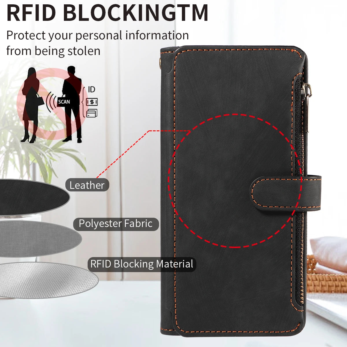 Leather Wallet Flip Case for Samsung – Purse-Style Zipper Cover with Multi Card Slots for Galaxy S23 Ultra & S24 Ultra