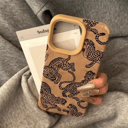 🐆Vivid Leopard Leather iPhone Case 🍏 – Shockproof Bonded Leather Bumper Cover for iPhone 11–16 Series, Pro Max, XS Max, XR, X, and 16 Plus