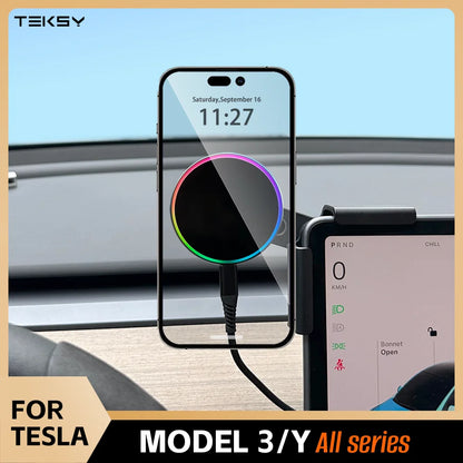 Tesla Model 3/Y Highland 2025 Phone Mount – 15W MagSafe Wireless Charger Holder