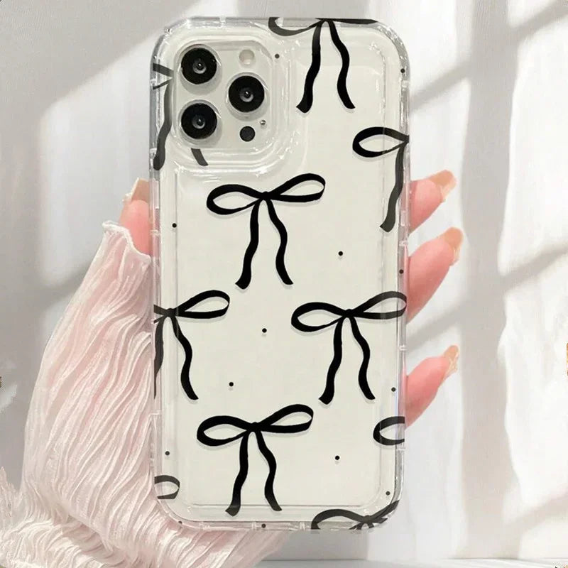 🌸Cute Pink Heart Bow iPhone Case 🌸 – Shockproof Soft Clear Cover for iPhone 11–17 Series, Mini, Pro Max, and Air