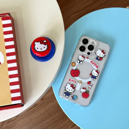 Cute Sanrio Hello Kitty iPhone Case – Magnetic Wallet Bracket with MagSafe Wireless Charging for iPhone 11–16 Pro Max