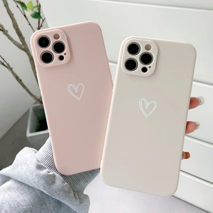 Cute Love Heart iPhone Case – Soft Bumper Candy Matte Shockproof Cover for iPhone 7–16 Series, Pro, Pro Max, Mini, XR, XS