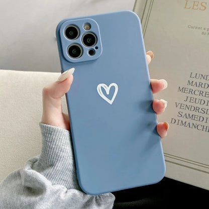 Cute Love Heart iPhone Case – Soft Bumper Candy Matte Shockproof Cover for iPhone 7–16 Series, Pro, Pro Max, Mini, XR, XS