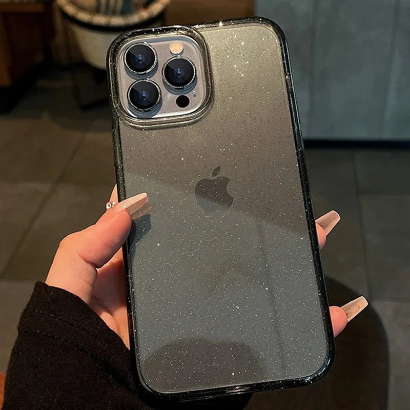 Luxury Bling Glitter iPhone Case – Clear Shockproof TPU Soft Cover for iPhone 11–16 Series, Pro Max, Mini, X, XR, XS
