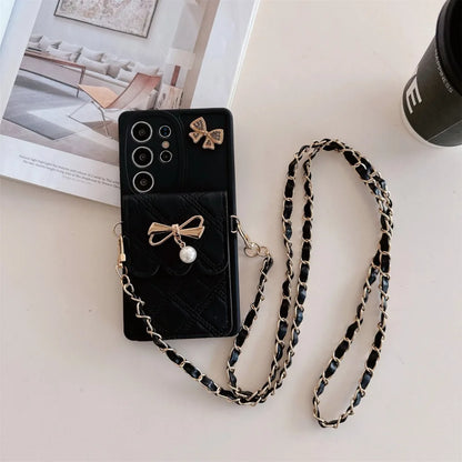**3D Bowknot Crossbody Wallet Case** – Cute Card Holder Soft Cover for Samsung Galaxy S25/S24/S23/S22+/S21/S20 FE & Note 20