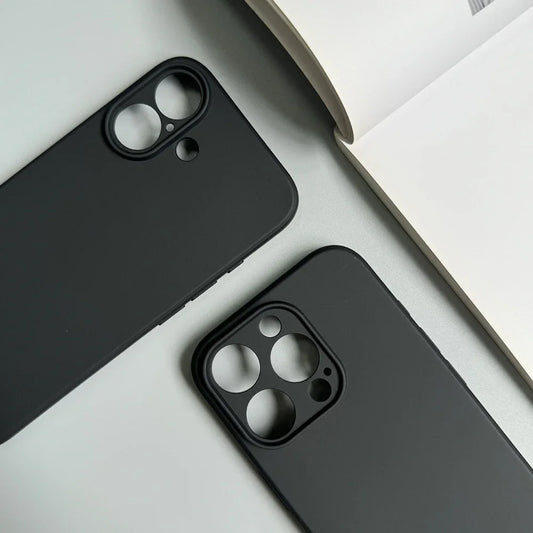 Luxury Full Black iPhone Case – Matte Silicone Soft TPU Back Cover for iPhone 11–17 Series, Pro Max, Plus, and Air