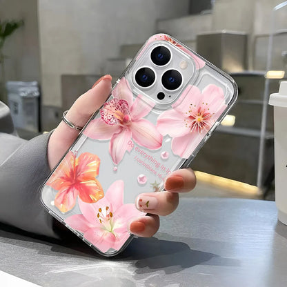 Transparent iPhone Case with Flower Pattern – Clear Protective Cover for iPhone 7–16 Series, Pro Max, XS, XR, SE2