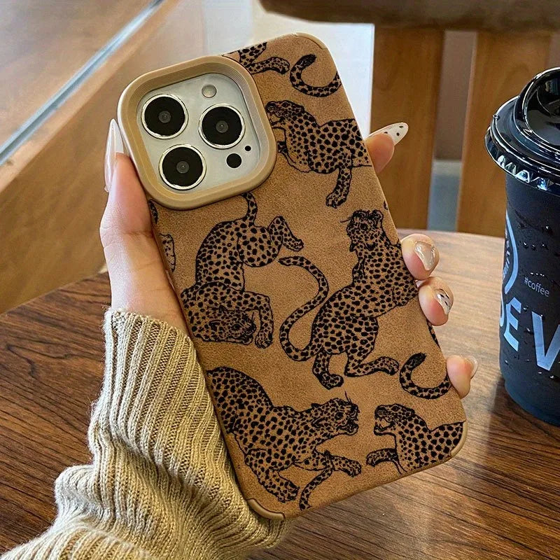 🐆Vivid Leopard Leather iPhone Case 🍏 – Shockproof Bonded Leather Bumper Cover for iPhone 11–16 Series, Pro Max, XS Max, XR, X, and 16 Plus