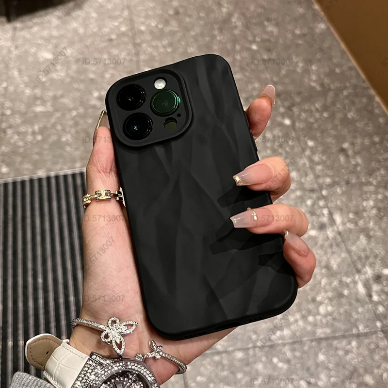 Fashion Silicone Folded Wrinkle iPhone Case – Soft Shockproof Bumper Cover for iPhone 11–15 Series, Pro Max