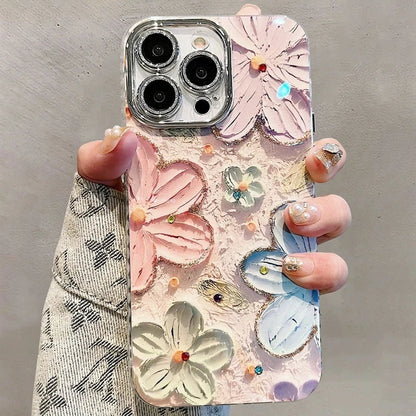 🌷Luxury Flower Glitter iPhone Case🌺 – Laser Diamond Shockproof Cover with Lens Protection for iPhone 11–17, Pro Max, Plus, and Air