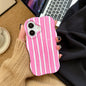 Fashion 2-in-1 Glossy Stripes iPhone Case – Slim Hard Back Cover with Wave Edges for iPhone 13–16 Pro Max, Comfortable Touch