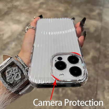 Transparent iPhone Case – Soft Corrugated Silicone Bumper Back Cover for iPhone 11–16 Series, Pro Max