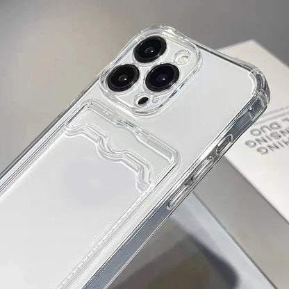 Shockproof Clear iPhone Case – Protective Back Cover with Card Pocket for iPhone 11–15 Series, Pro